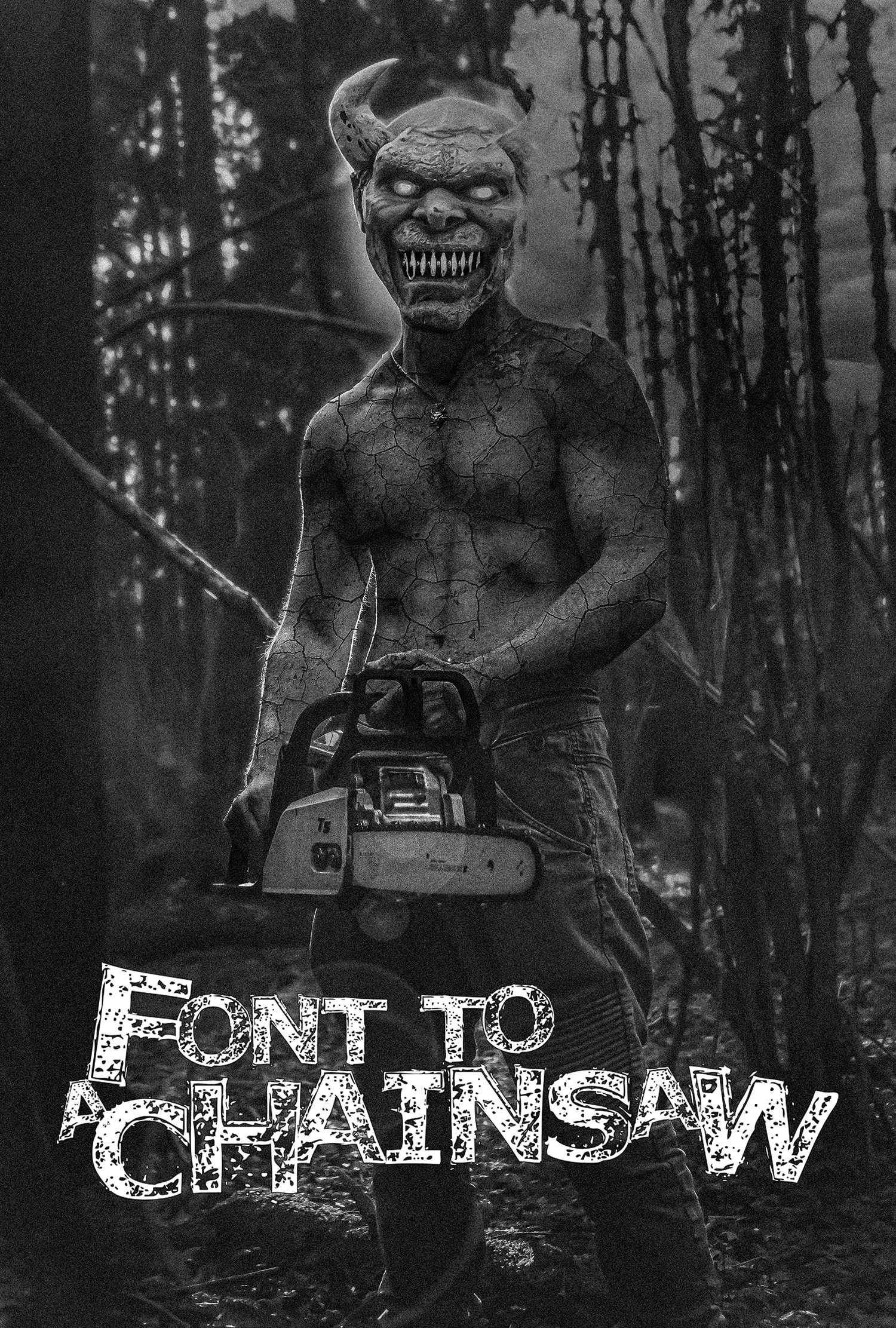 Font to a Chainsaw, an extra bold, black, highly eroded and destroyed font.